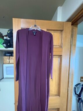 White House Black Market lightweight deep wine duster sweater